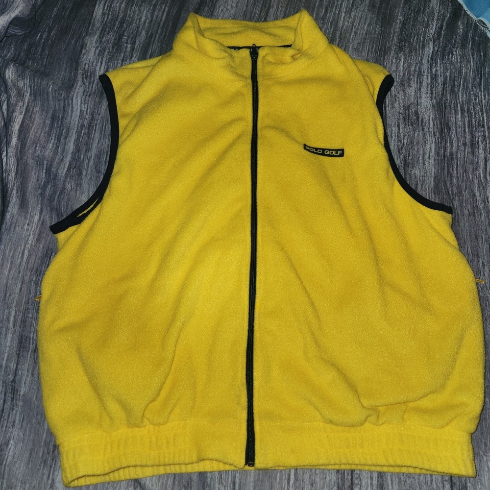 Polo Golf Ralph Lauren Mens XXL Yellow Fleece Full Zip Mesh Lined Vest Mock Neck